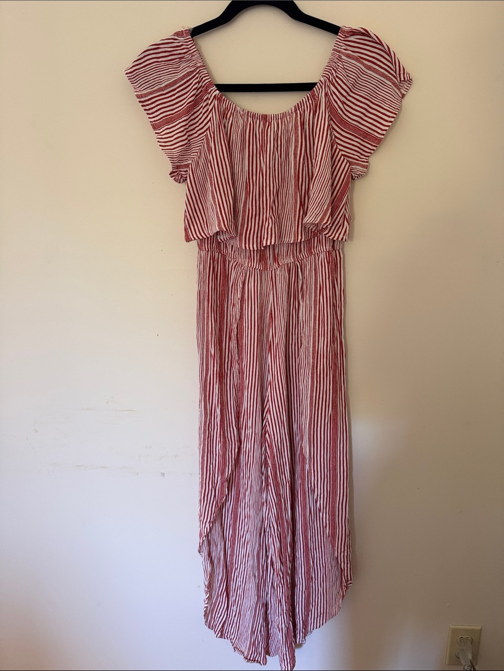 Striped Red and White Maxi Dress with Flutter Sleeves